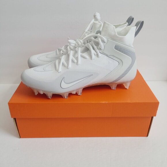 Nike Alpha Huarache 8 Elite LAX Lacrosse Cleats CW4440-110 Size 9.5 White - Picture 1 of 8